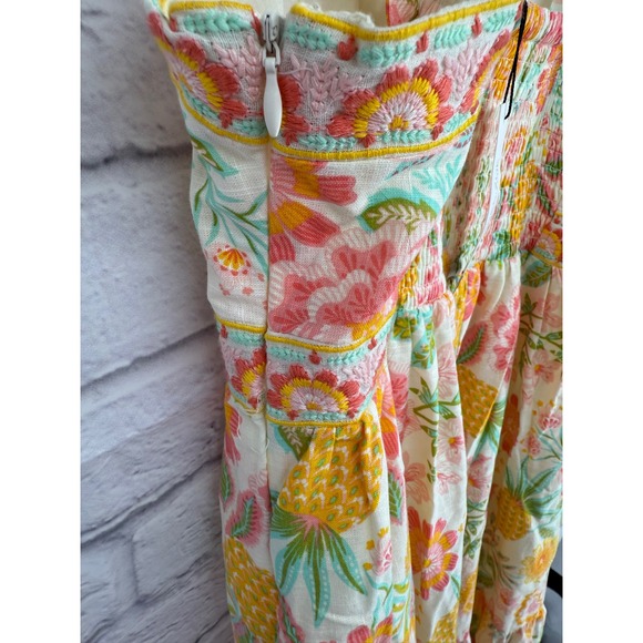 Rachel Zoe Floral Pineapple Smocked Embroidered Tiered Maxi Dress Womens Size 4 - Picture 8 of 14